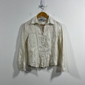 Edward 100% Irish Linen Embroidered Button Down Shirt Womens Medium Petite Boho